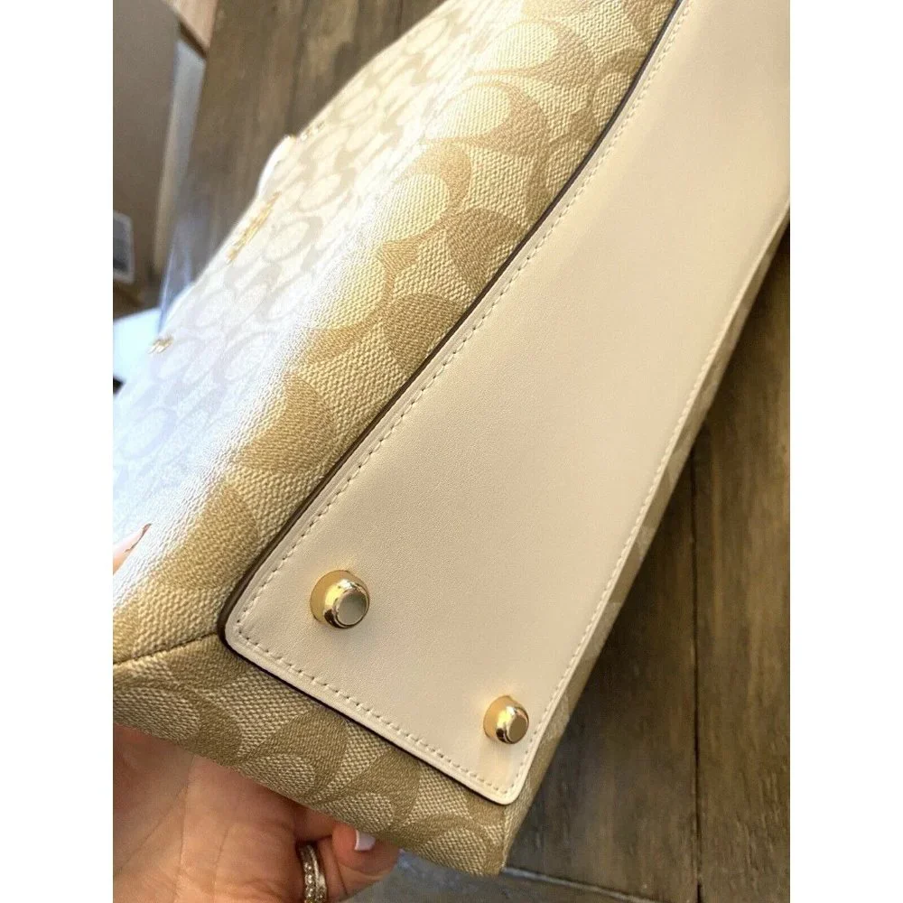 COACH NWT $428 Lillie Carryall Handbag Gold/Chalk) Signature Canvas Detachable - Picture 10 of 12